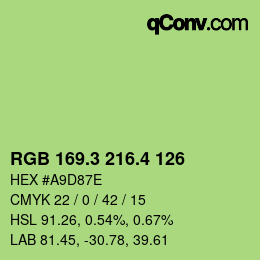 カラーコード: RGB 169.3 216.4 126 | qconv.com