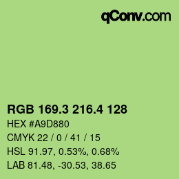 カラーコード: RGB 169.3 216.4 128 | qconv.com