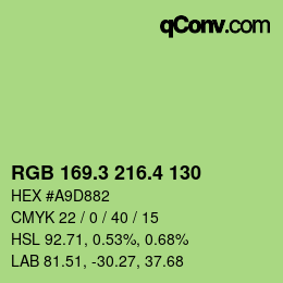 カラーコード: RGB 169.3 216.4 130 | qconv.com
