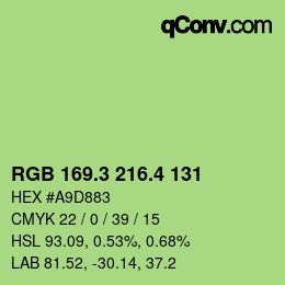 カラーコード: RGB 169.3 216.4 131 | qconv.com