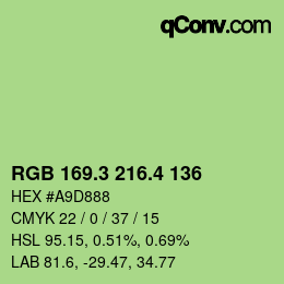 カラーコード: RGB 169.3 216.4 136 | qconv.com
