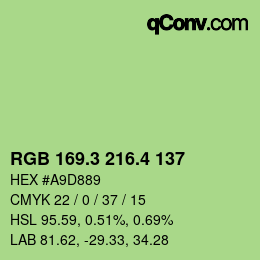 カラーコード: RGB 169.3 216.4 137 | qconv.com