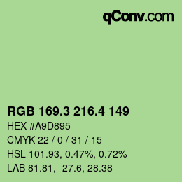 カラーコード: RGB 169.3 216.4 149 | qconv.com