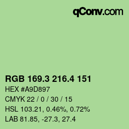 カラーコード: RGB 169.3 216.4 151 | qconv.com