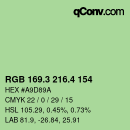 カラーコード: RGB 169.3 216.4 154 | qconv.com