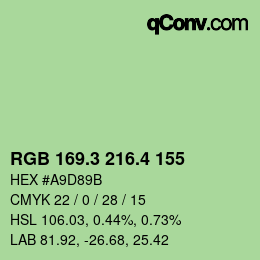 カラーコード: RGB 169.3 216.4 155 | qconv.com