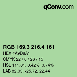 カラーコード: RGB 169.3 216.4 161 | qconv.com