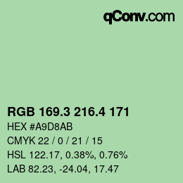 カラーコード: RGB 169.3 216.4 171 | qconv.com
