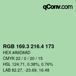 カラーコード: RGB 169.3 216.4 173 | qconv.com