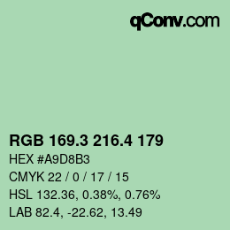 カラーコード: RGB 169.3 216.4 179 | qconv.com
