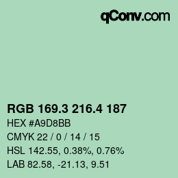 カラーコード: RGB 169.3 216.4 187 | qconv.com