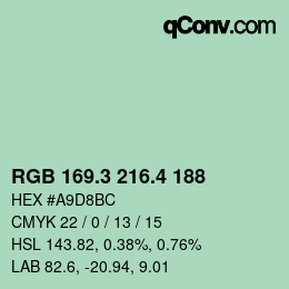 カラーコード: RGB 169.3 216.4 188 | qconv.com