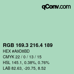 カラーコード: RGB 169.3 216.4 189 | qconv.com