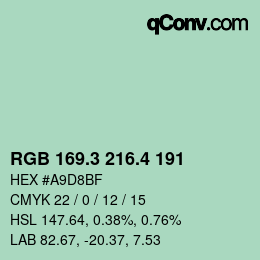 カラーコード: RGB 169.3 216.4 191 | qconv.com