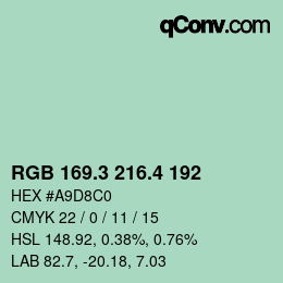 カラーコード: RGB 169.3 216.4 192 | qconv.com