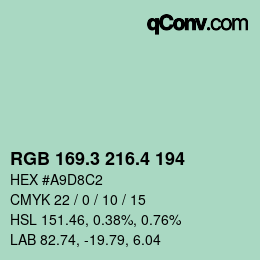 カラーコード: RGB 169.3 216.4 194 | qconv.com