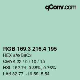 カラーコード: RGB 169.3 216.4 195 | qconv.com