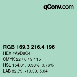 カラーコード: RGB 169.3 216.4 196 | qconv.com