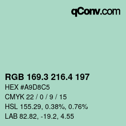 カラーコード: RGB 169.3 216.4 197 | qconv.com