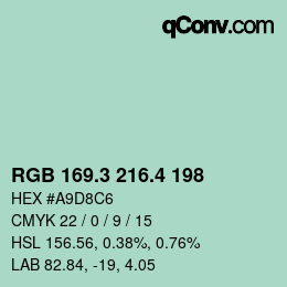 カラーコード: RGB 169.3 216.4 198 | qconv.com