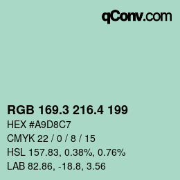カラーコード: RGB 169.3 216.4 199 | qconv.com
