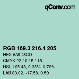 カラーコード: RGB 169.3 216.4 205 | qconv.com