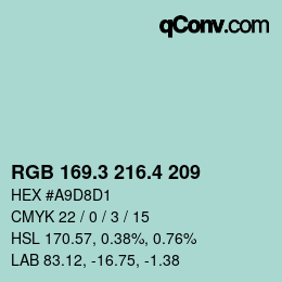 カラーコード: RGB 169.3 216.4 209 | qconv.com