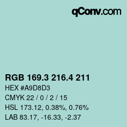 カラーコード: RGB 169.3 216.4 211 | qconv.com