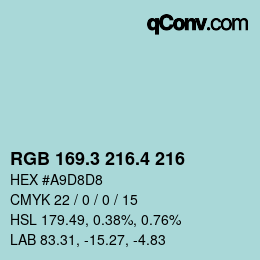 カラーコード: RGB 169.3 216.4 216 | qconv.com