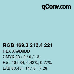 カラーコード: RGB 169.3 216.4 221 | qconv.com