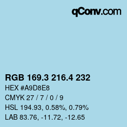 カラーコード: RGB 169.3 216.4 232 | qconv.com