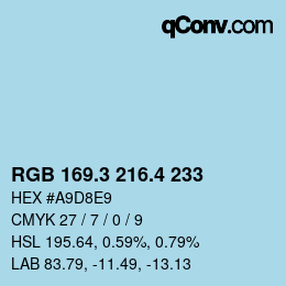 カラーコード: RGB 169.3 216.4 233 | qconv.com