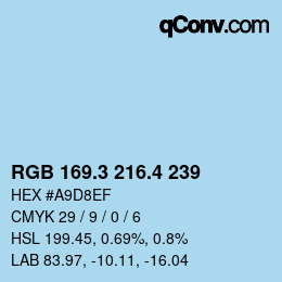 カラーコード: RGB 169.3 216.4 239 | qconv.com