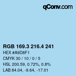 カラーコード: RGB 169.3 216.4 241 | qconv.com