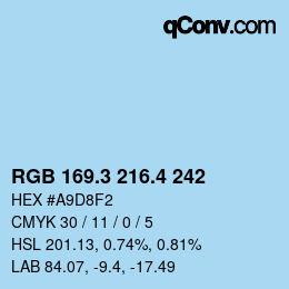 カラーコード: RGB 169.3 216.4 242 | qconv.com