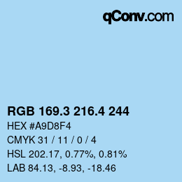 カラーコード: RGB 169.3 216.4 244 | qconv.com