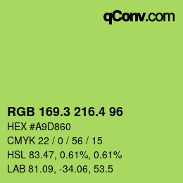カラーコード: RGB 169.3 216.4 96 | qconv.com