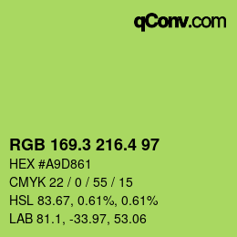 カラーコード: RGB 169.3 216.4 97 | qconv.com
