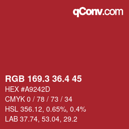 カラーコード: RGB 169.3 36.4 45 | qconv.com
