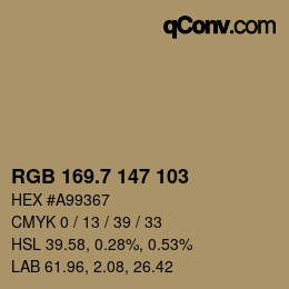 カラーコード: RGB 169.7 147 103 | qconv.com