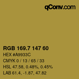 カラーコード: RGB 169.7 147 60 | qconv.com