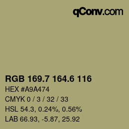 カラーコード: RGB 169.7 164.6 116 | qconv.com