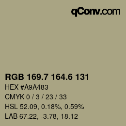 カラーコード: RGB 169.7 164.6 131 | qconv.com