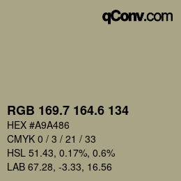 カラーコード: RGB 169.7 164.6 134 | qconv.com
