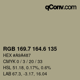 カラーコード: RGB 169.7 164.6 135 | qconv.com