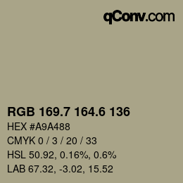 カラーコード: RGB 169.7 164.6 136 | qconv.com