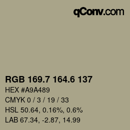 カラーコード: RGB 169.7 164.6 137 | qconv.com