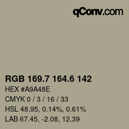 カラーコード: RGB 169.7 164.6 142 | qconv.com