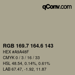 カラーコード: RGB 169.7 164.6 143 | qconv.com