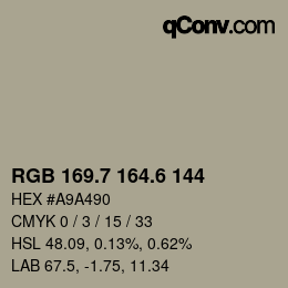 カラーコード: RGB 169.7 164.6 144 | qconv.com